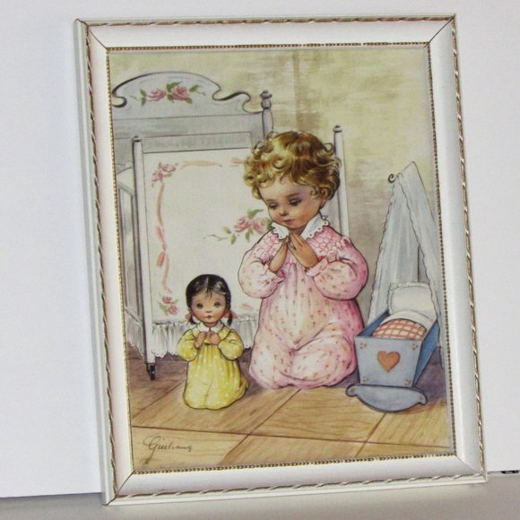 Vintage Framed Print LITTLE GIRL PRAYING Giuliana Art Bonella Milano Italy Retro - Picture 3 of 11